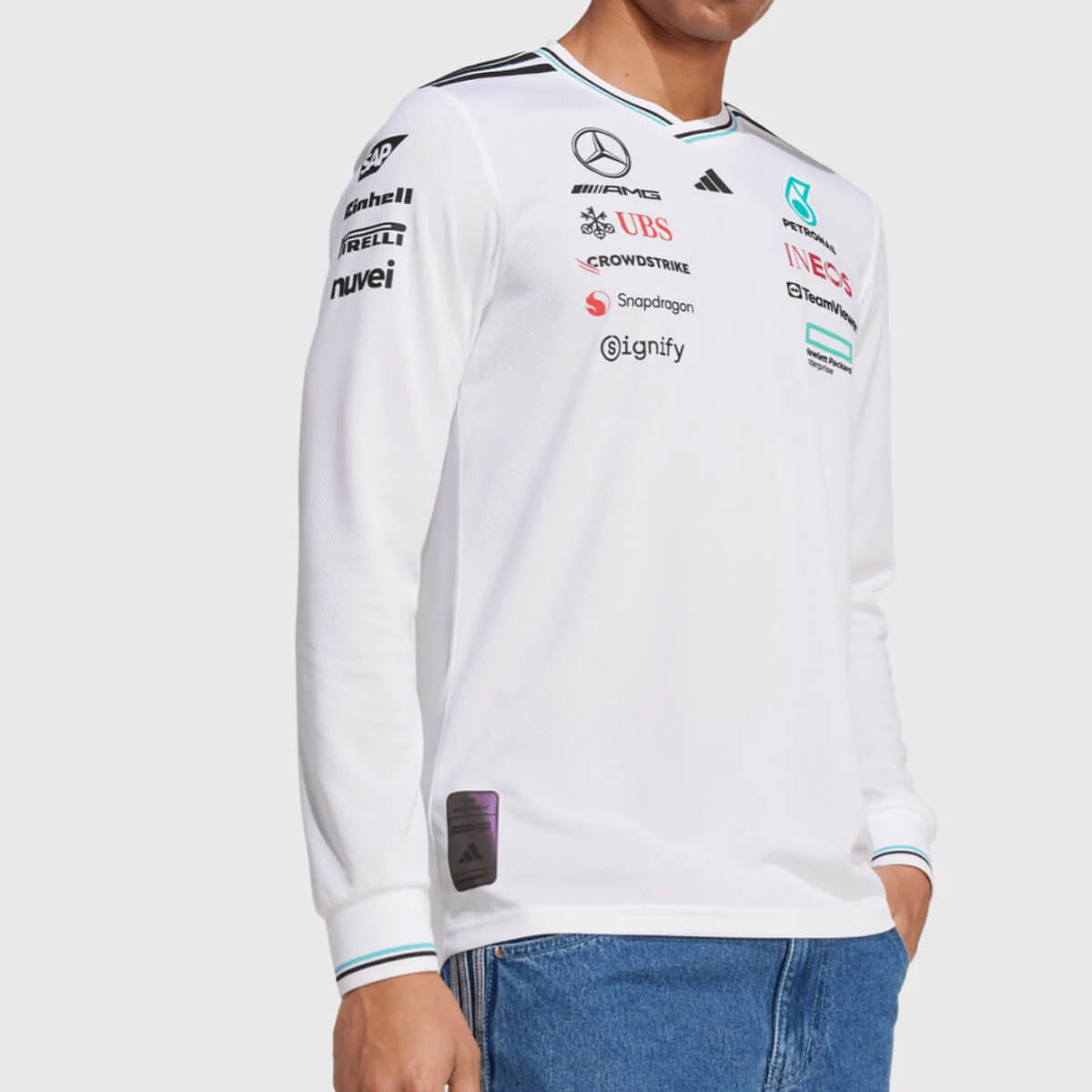 CAMISA MERCEDES AMG PETRONAS 2025 - WHITE EDITION MANGA LONGA